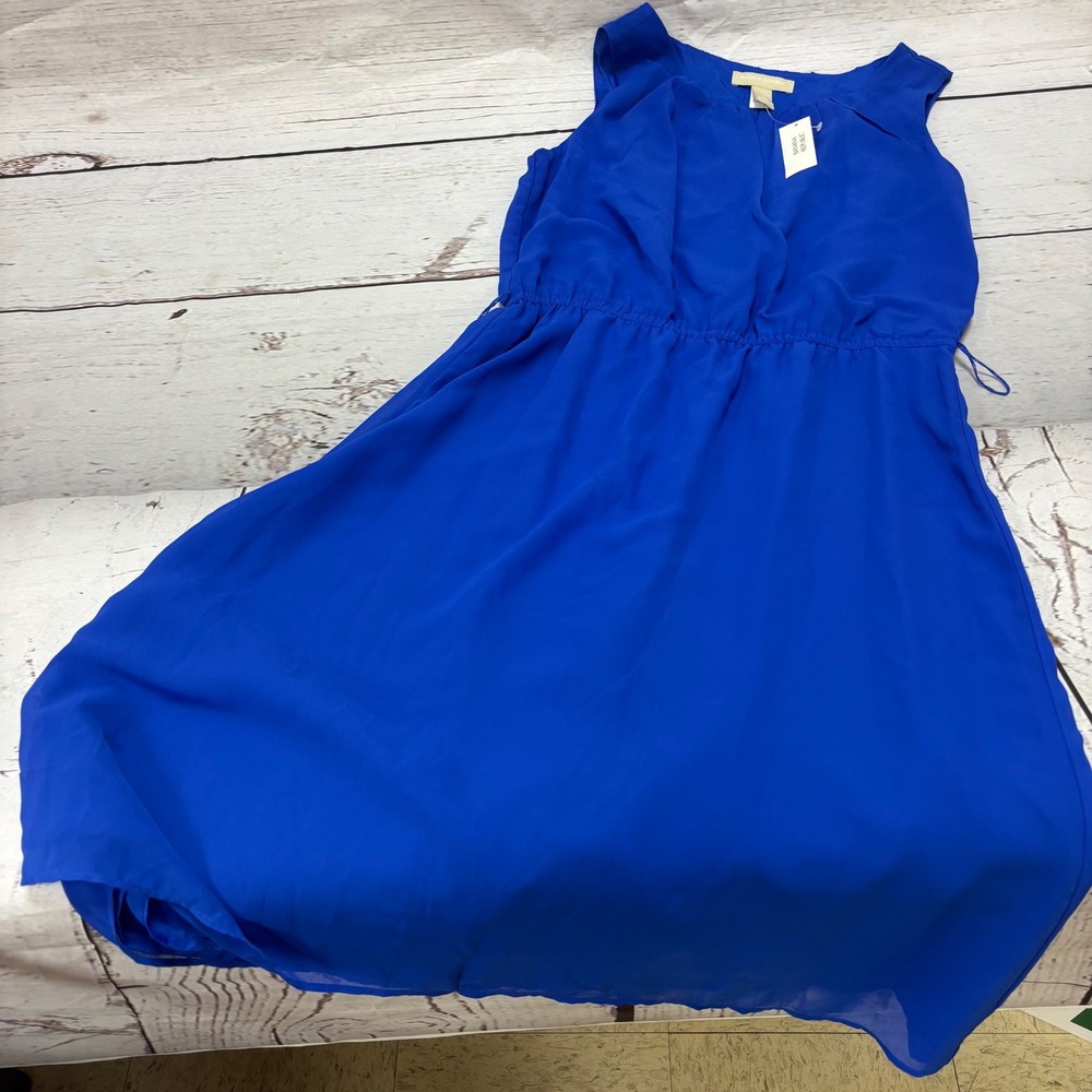 Banana Republic Royal Blue Chiffon Sleeveless Pleated Neck Midi Dress Size 4 NWT